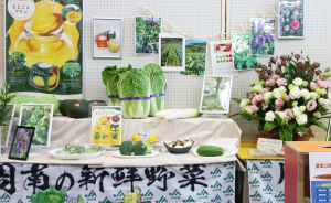 下松市産の野菜や花、加工品などを展示